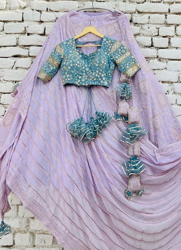 Light Purple Color Georgette Lehenga Choli With Embroidery Work